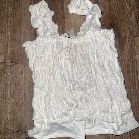 🤍 H&M White Smocked Ruffle Strap Top | XXS | NWT - Picture 2 of 3